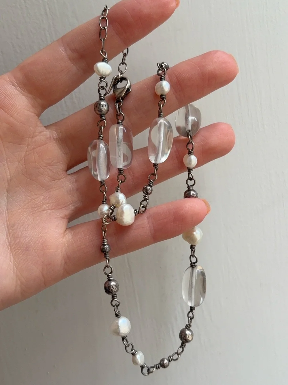Silpada Retired Sterling Silver Freshwater Pearl Quartz Crystal Bead Necklace